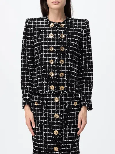 Balmain Black Checks Round Neck Blazer In Black