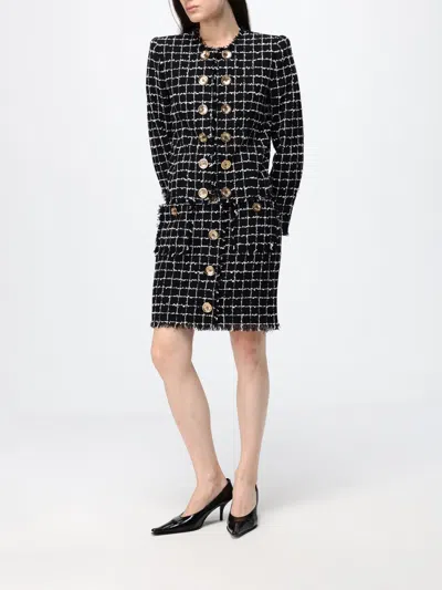 Balmain Black Checks Round Neck Blazer In Black