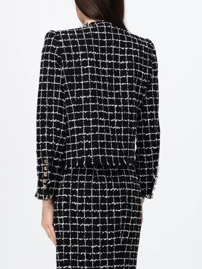 Balmain Black Checks Round Neck Blazer In Black