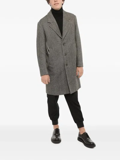 Neil Barrett Herringbone-pattern Single-breasted Coat In Gray