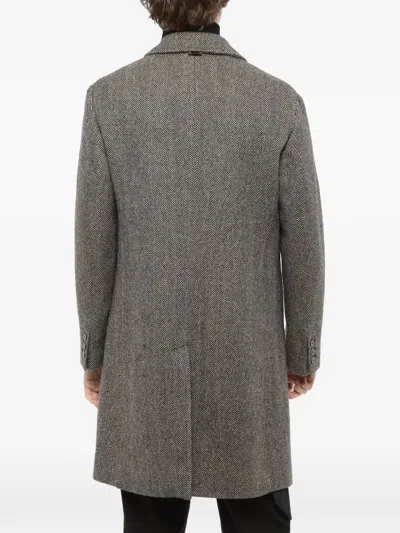 Neil Barrett Herringbone-pattern Single-breasted Coat In Gray