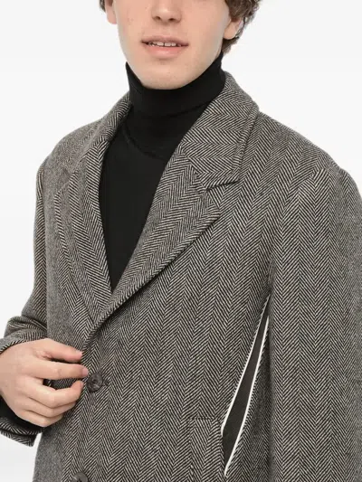 Neil Barrett Herringbone-pattern Single-breasted Coat In Gray