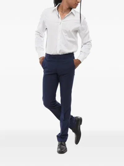 Corneliani Jacquard-woven Wool Trousers In Blue
