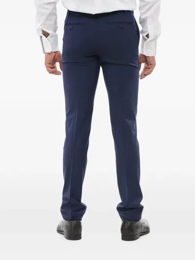 Corneliani Jacquard-woven Wool Trousers In Blue