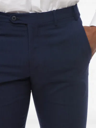 Corneliani Jacquard-woven Wool Trousers In Blue
