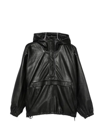 Rohe Hooded Oversized Leather Jacket In Black