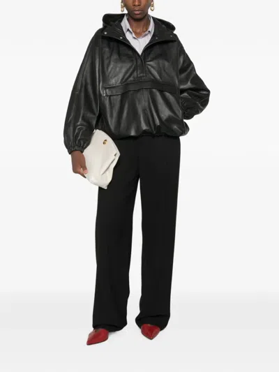 Rohe Hooded Oversized Leather Jacket In Black