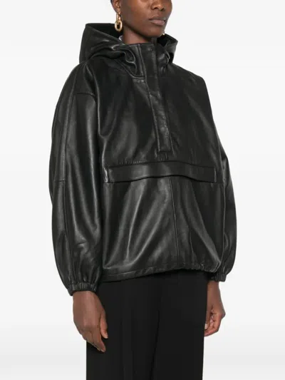 Rohe Hooded Oversized Leather Jacket In Black