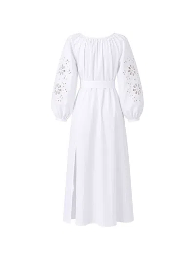 Meimeij 브로드리 앙글레즈 벨트 맥시 드레스 In White