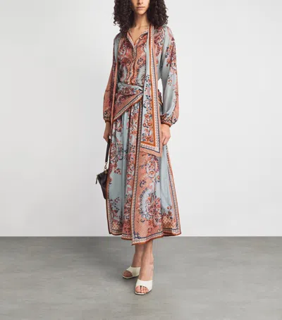 Zimmermann Paisley Floral Pure Silk Blouse With Self-tie Neck Detail