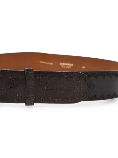 Dsquared2 Embossed Decorative-motif Belt In Brown