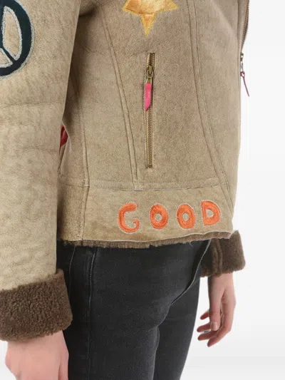 History Repeats Embroidered Zip-up Shearling Jacket In Multi