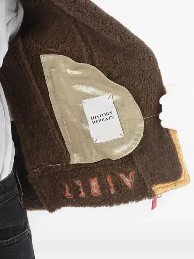 History Repeats Embroidered Zip-up Shearling Jacket In Multi