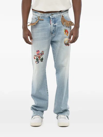 Dsquared2 Fringe-detail Patchwork Jeans In Blue
