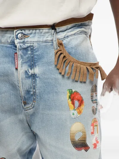 Dsquared2 Fringe-detail Patchwork Jeans In Blue