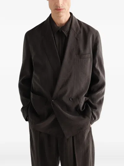 Lemaire Light Double-breasted Jacket In Dry Silk In Brown