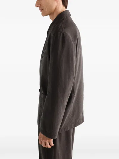 Lemaire Light Double-breasted Jacket In Dry Silk In Brown