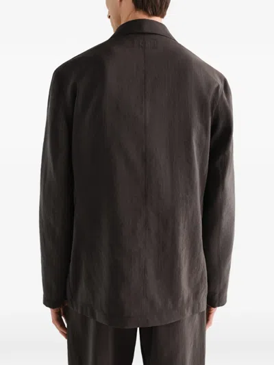 Lemaire Light Double-breasted Jacket In Dry Silk In Brown