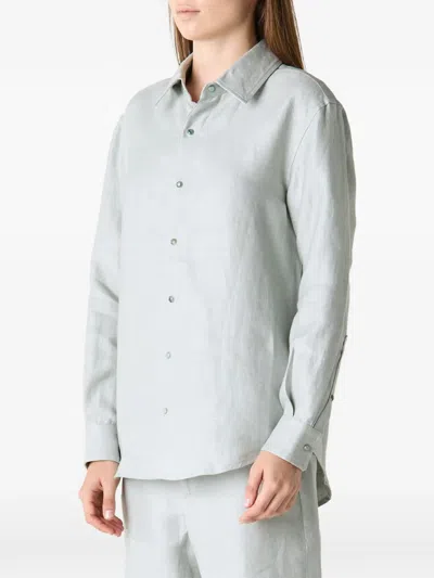 God's True Cashmere Silver Solid Linen Button-front Shirt In Gray