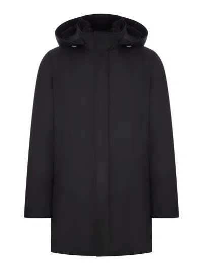 Herno Blue Polyester Minimalist Raincoat In Black