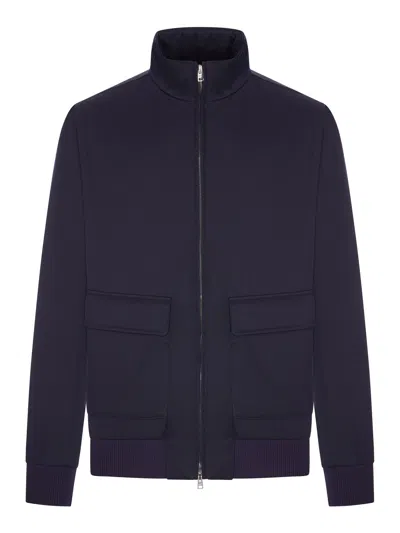 Herno Wool-blend Zip-up Bomber Jacket In Blue