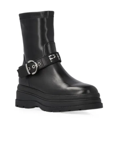 Pinko Ankle Boots With Silver Buckle And Sturdy Sole In Black