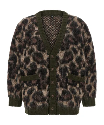 R13 Leopard Cardigan Long Sleeves V Neck Pockets In Brown