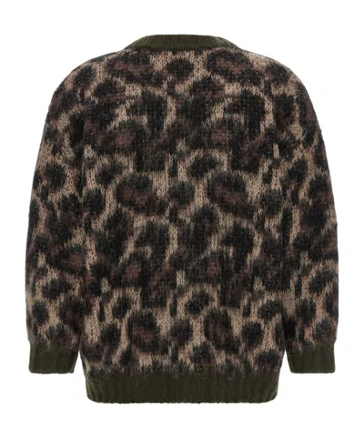 R13 Leopard Cardigan Long Sleeves V Neck Pockets In Brown