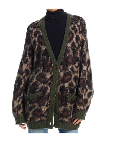 R13 Leopard Cardigan Long Sleeves V Neck Pockets In Brown