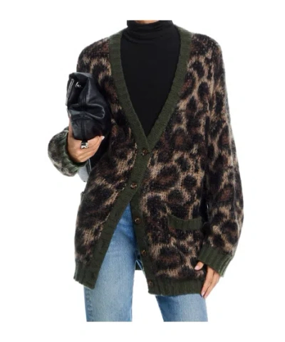 R13 Leopard Cardigan Long Sleeves V Neck Pockets In Brown