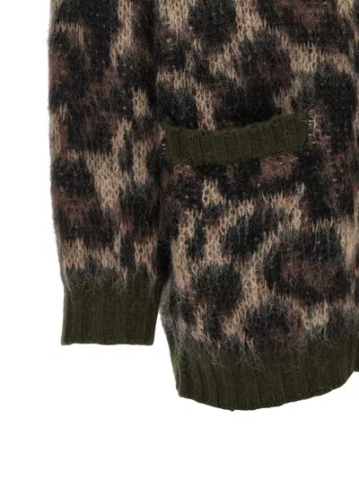 R13 Leopard Cardigan Long Sleeves V Neck Pockets In Brown