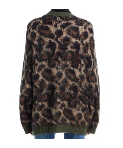 R13 Leopard Cardigan Long Sleeves V Neck Pockets In Brown