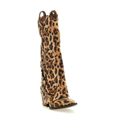 R13 Leopard Print High Boots In Brown
