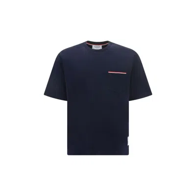 Thom Browne Crew-neck T-shirt With Side Slits And Pocket In Blue