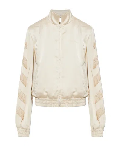 Off-white Lace-insert Satin Bomber Jacket In Neutral