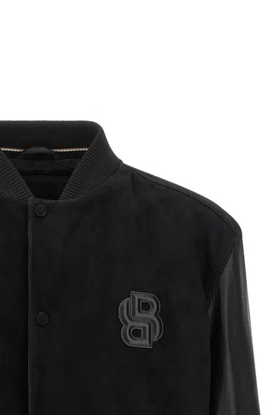 Hugo Boss Textured Microfiber Bomber Jacket In Black