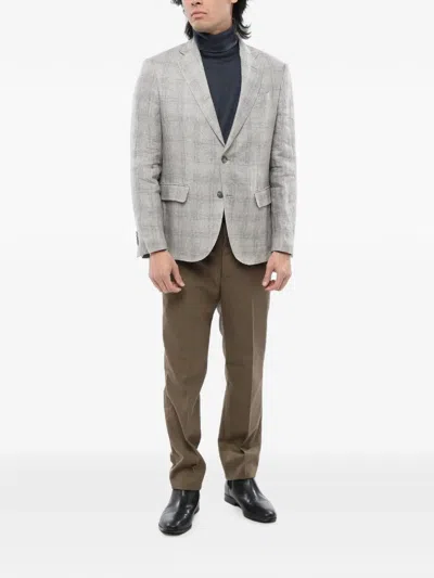Corneliani Check-pattern Single-breasted Blazer In Grey