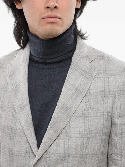 Corneliani Check-pattern Single-breasted Blazer In Grey