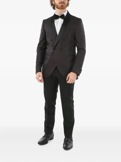 Corneliani Double-breasted Shawl-collar Blazer In Black