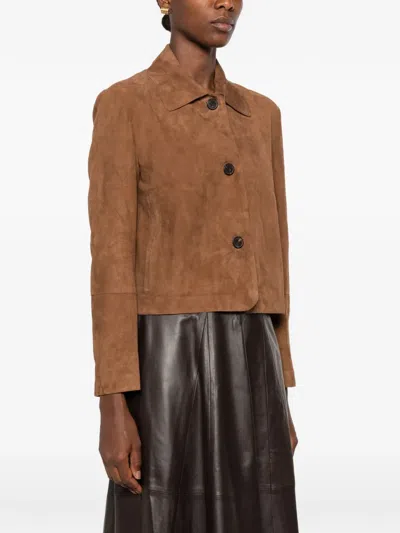 Arma Suede Button-front Jacket In Brown
