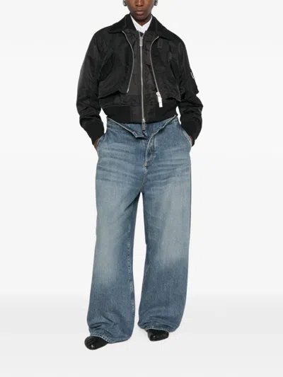 Sacai Black Satin-effect Nylon Zip Bomber Jacket In Black