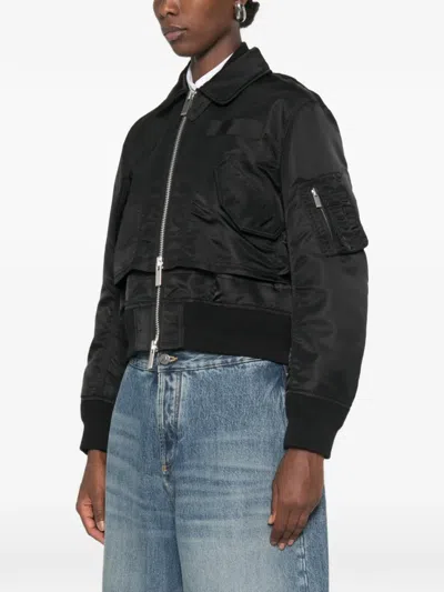 Sacai Black Satin-effect Nylon Zip Bomber Jacket In Black