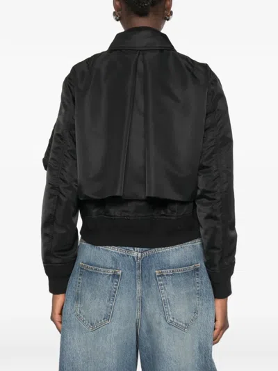 Sacai Black Satin-effect Nylon Zip Bomber Jacket In Black