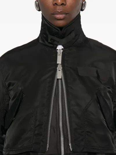 Sacai Black Satin-effect Nylon Zip Bomber Jacket In Black