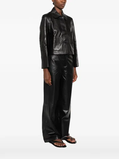 Arma Leather Button-up Jacket In Black