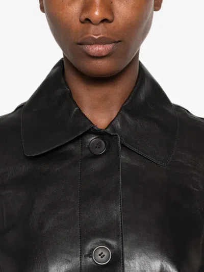 Arma Leather Button-up Jacket In Black