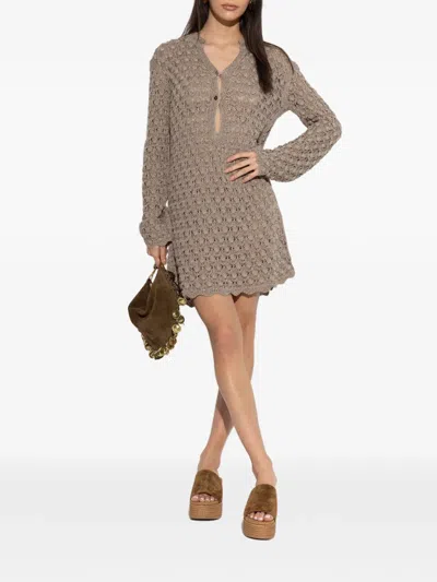 Akep Openwork Mini Dress In Brown