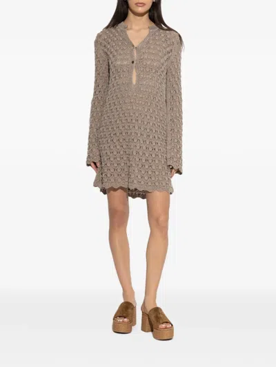 Akep Openwork Mini Dress In Brown