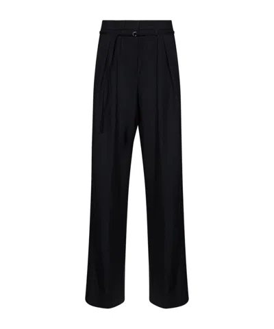 Dries Van Noten Peacha Tailored Pants Pleated Front Belt In Blue
