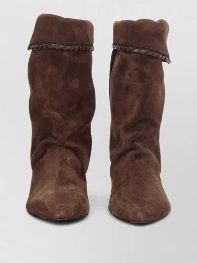 Isabel Marant Dalby Draped Suede Ankle Boots With Pointed Toe And Cone Heel In Brown